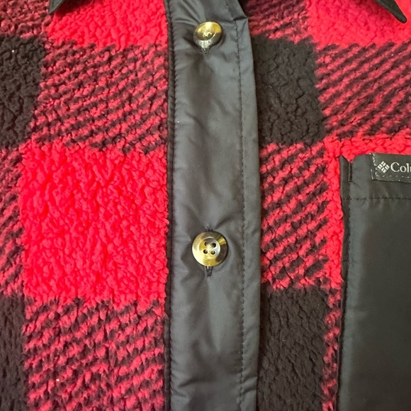 Columbia Red and Black Plaid Fleece Shirt Button Up Jacket - Picture 4 of 8